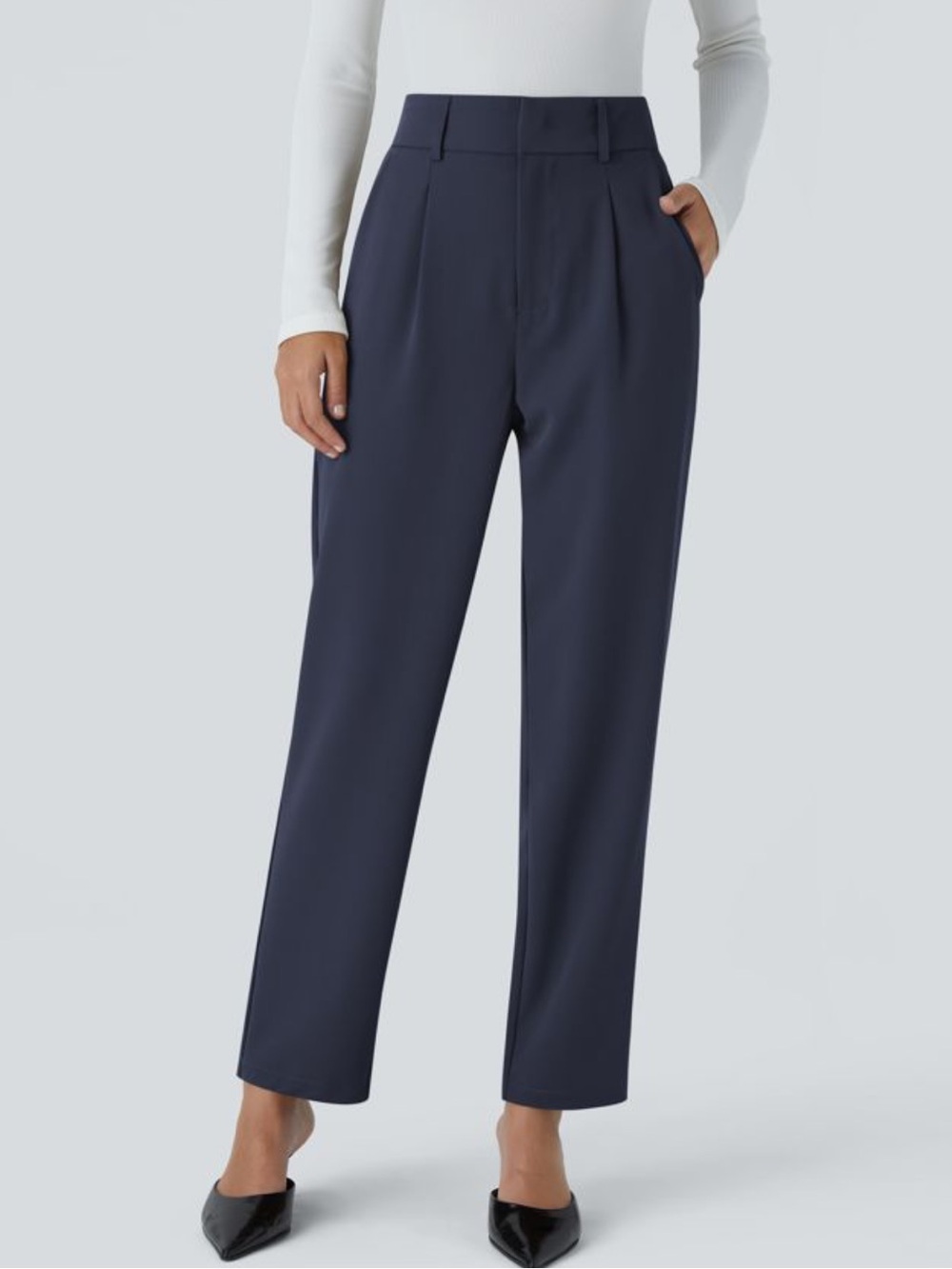 NWT Halara Flex™ High Waisted Pocket Solid Work Tapered Pants black iris small